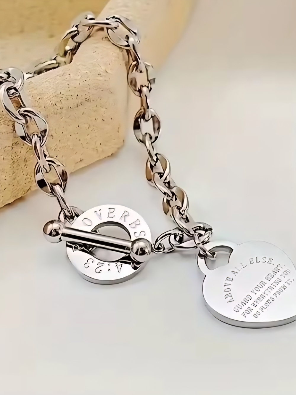 Silver Toggle Chain Charm Bracelet with Engraved Disc